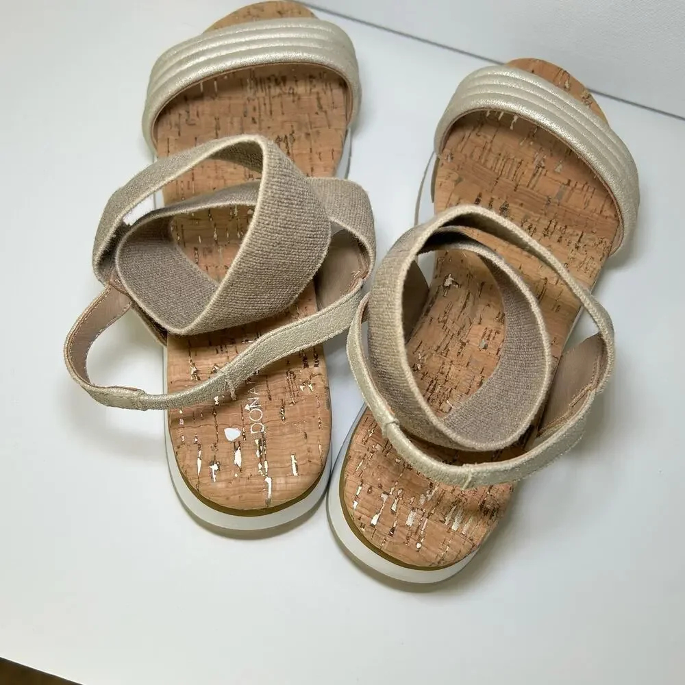Donald Pliner Shaye Strappy Sandals Shimmer Gold Leather Cork Women's 8